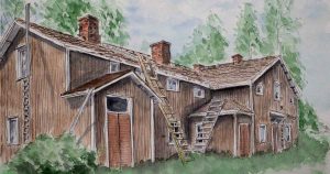 Autiotalo Iisalmen Kankaalla akvarellina