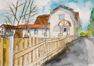 Vanha puutalo Kihmulassa, akvarelli