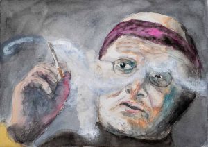 Juice Leskinen akvarelli muotokuva