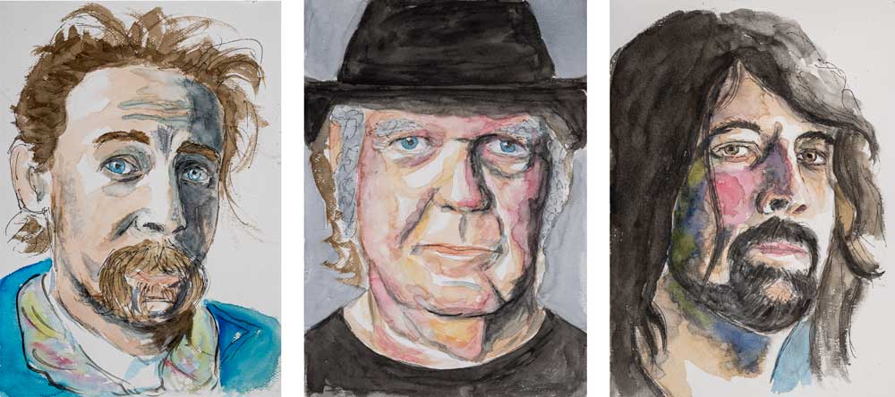 Matti Pellopää, Neil Young, David Grohl akvarelli muotokuvat